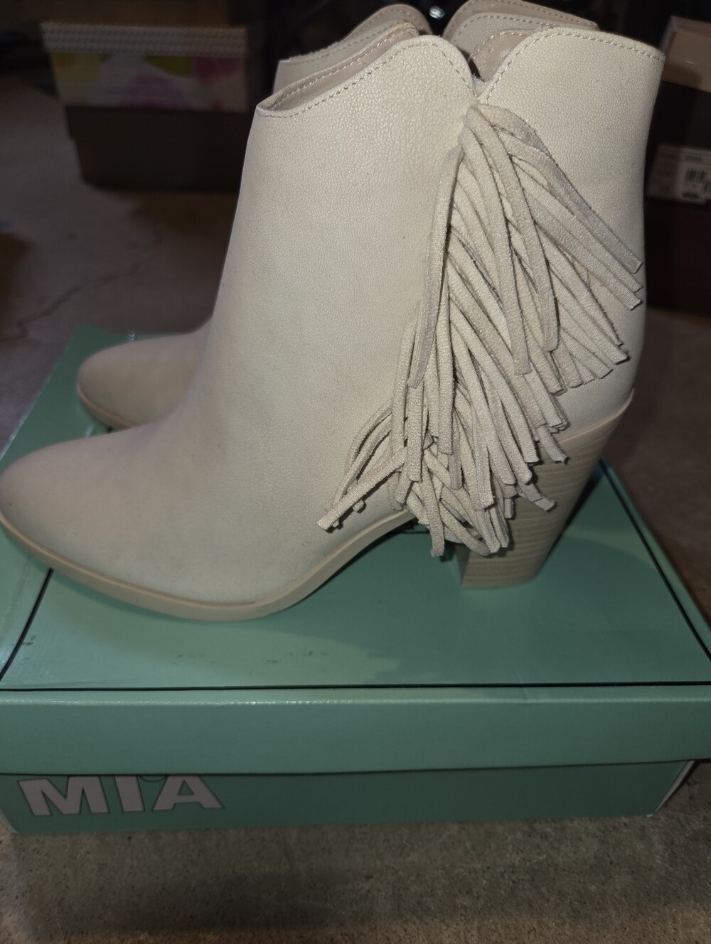 MIA Avril Fringe Ankle Boots Women's Size 10M Cream Western Boho Booties NWOB